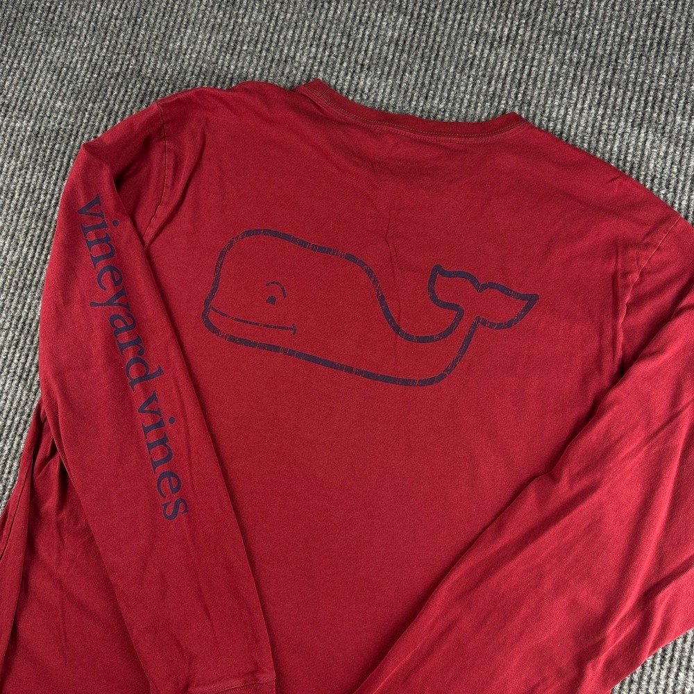 Vineyard Vines Mens Long Sleeve Whale Pocket T-Shirt Red Size Large